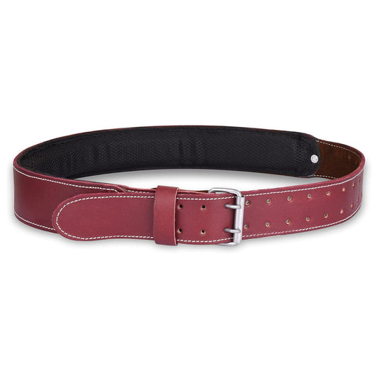 Fueri high quality natural maroon leather tool belt, foam padded with soft mesh, double tongue buckle.